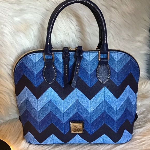 Dooney zip zip satchel shades of denim zigzag - Picture 1 of 16